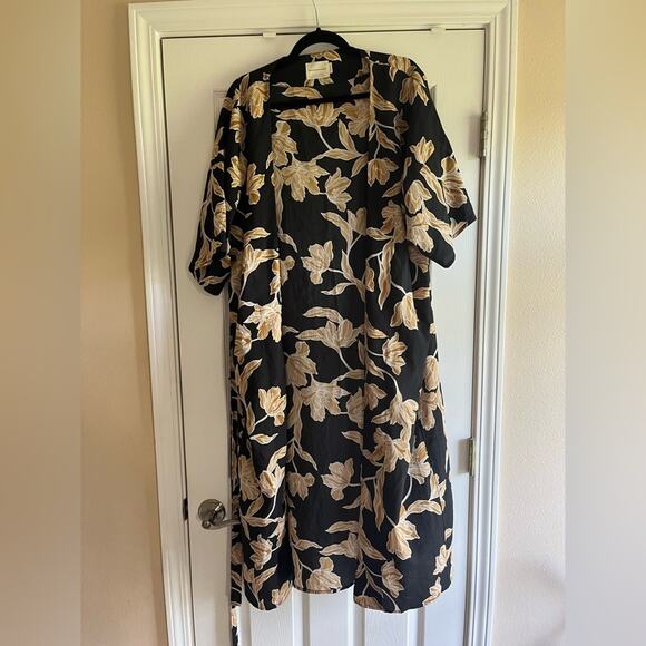 Estate Dark Floral Black and Gold Long Flowy Women's Duster Kimono Cardigan 6 - Picture 2 of 10